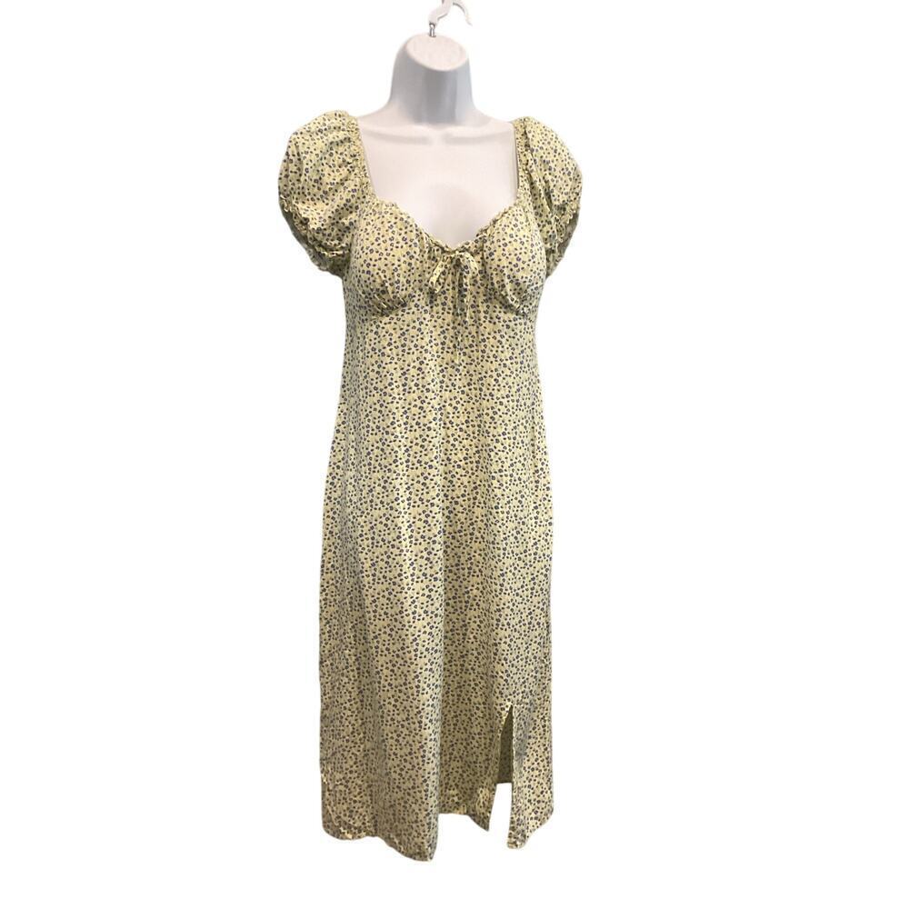 Vintage Womens Milkmaid Dress Size M Yellow Ditsy Floral Y2K Coquette Spring